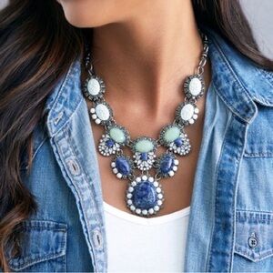 Chloe + Isabel Blue/Silver Tangier Statement necklace, bracelet and earrings. B1